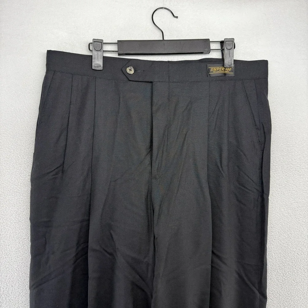 Vintage Sansabelt Dress Pants men's 34 Black Trousers Super 100s Unhemmed NEW